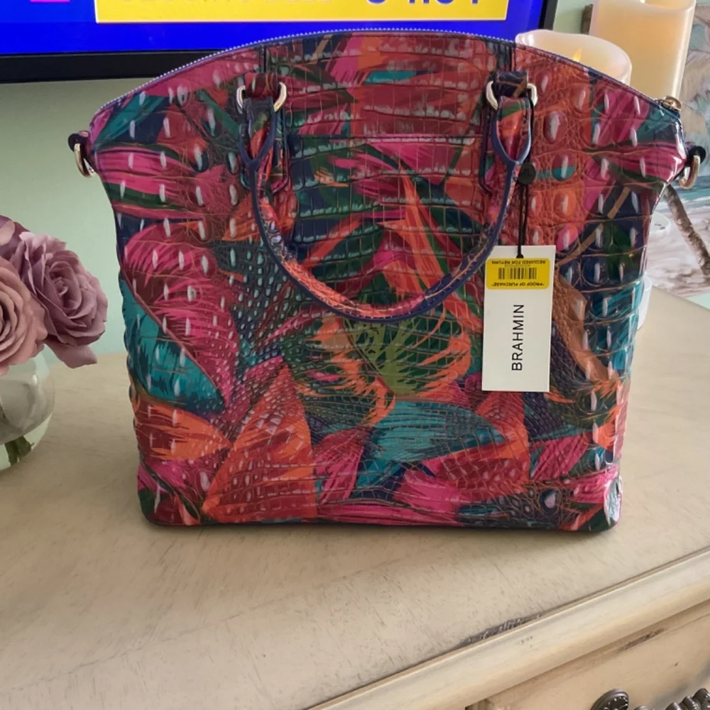 NWT Brahmin Large Duxbury Satchel Lush Melbourne Leather New Tropical - Picture 2 of 4